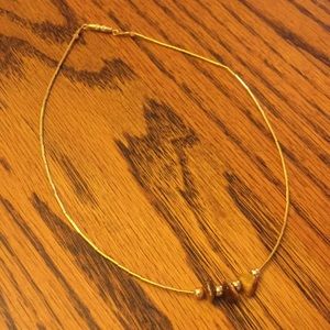 Vintage Gold Beaded Tiger’s Eye Gemstone Choker Necklace Jewelry